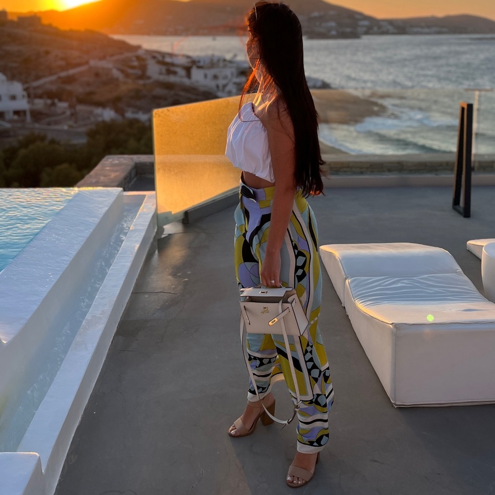 Zara small silk-like print trousers